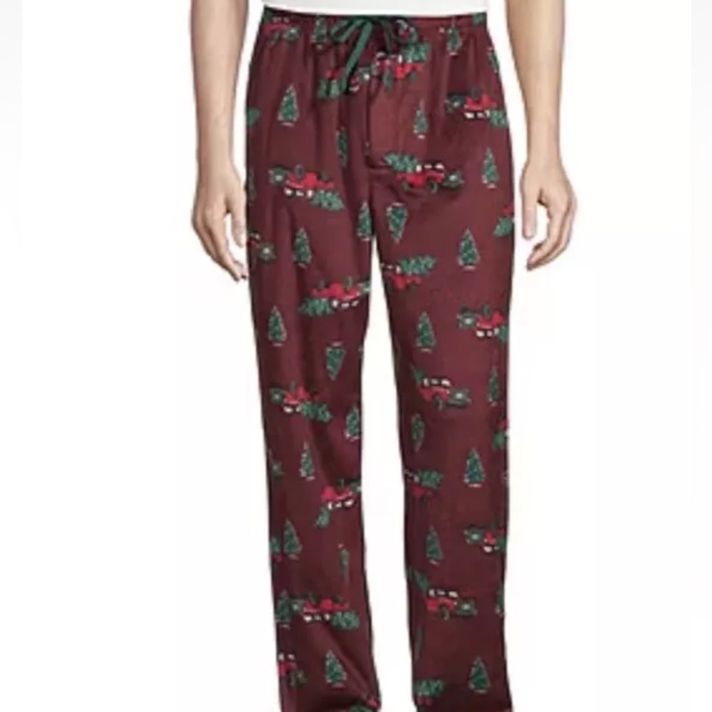 St. John's Bay Microfleece Mens Microfleece Pajama Pants Burgundy Car Print 2x